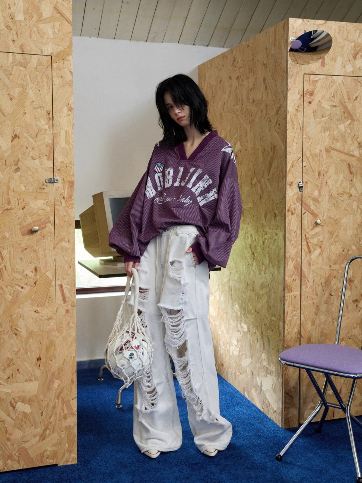 Vintage Plaid V-neck Loose Jersey