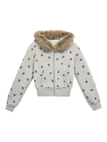 Bear Print Hooded Zip Jacket