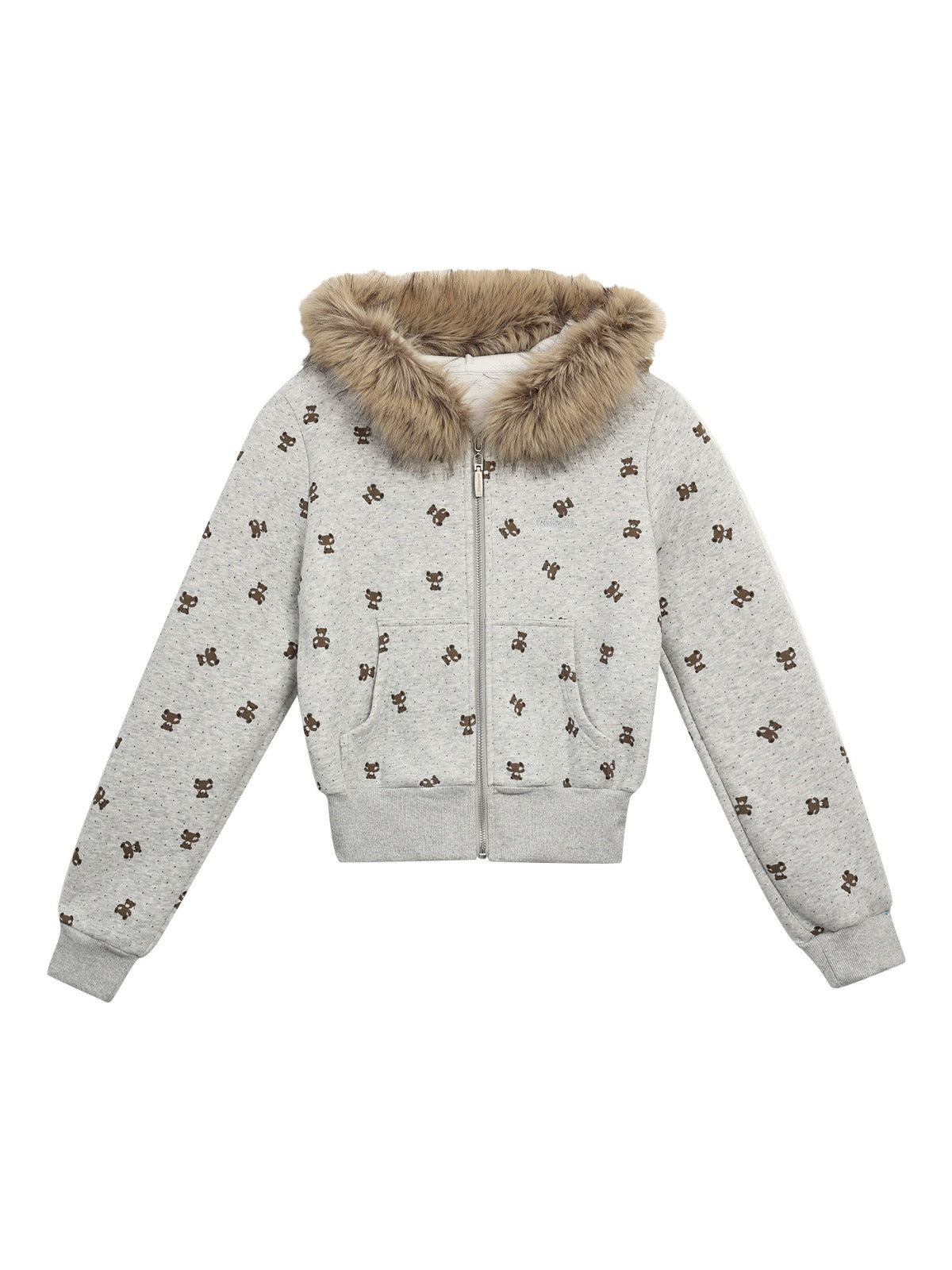 Bear Print Hooded Zip Jacket