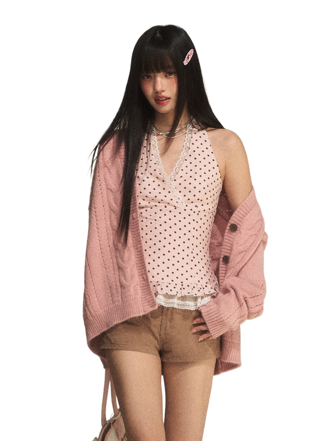 Pink Cable Knit Cardigan