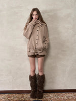 Oatmeal Scarfed Knit Sweater
