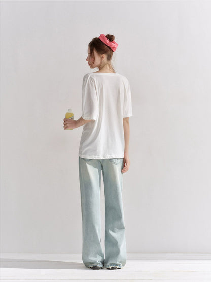 Rhinestone Pear Print Draped T-shirt