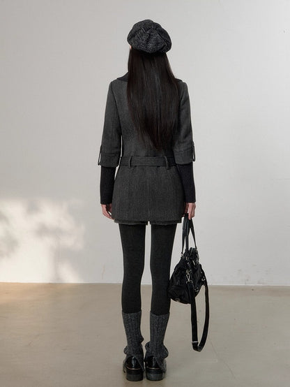 Belted Wool Blend Trench Dress