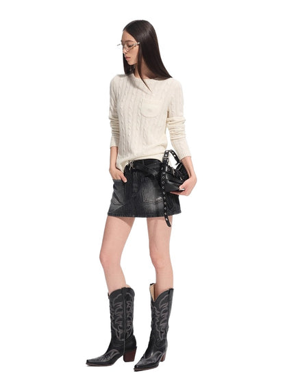 Black &amp; Blue Cable-Knit Sweater