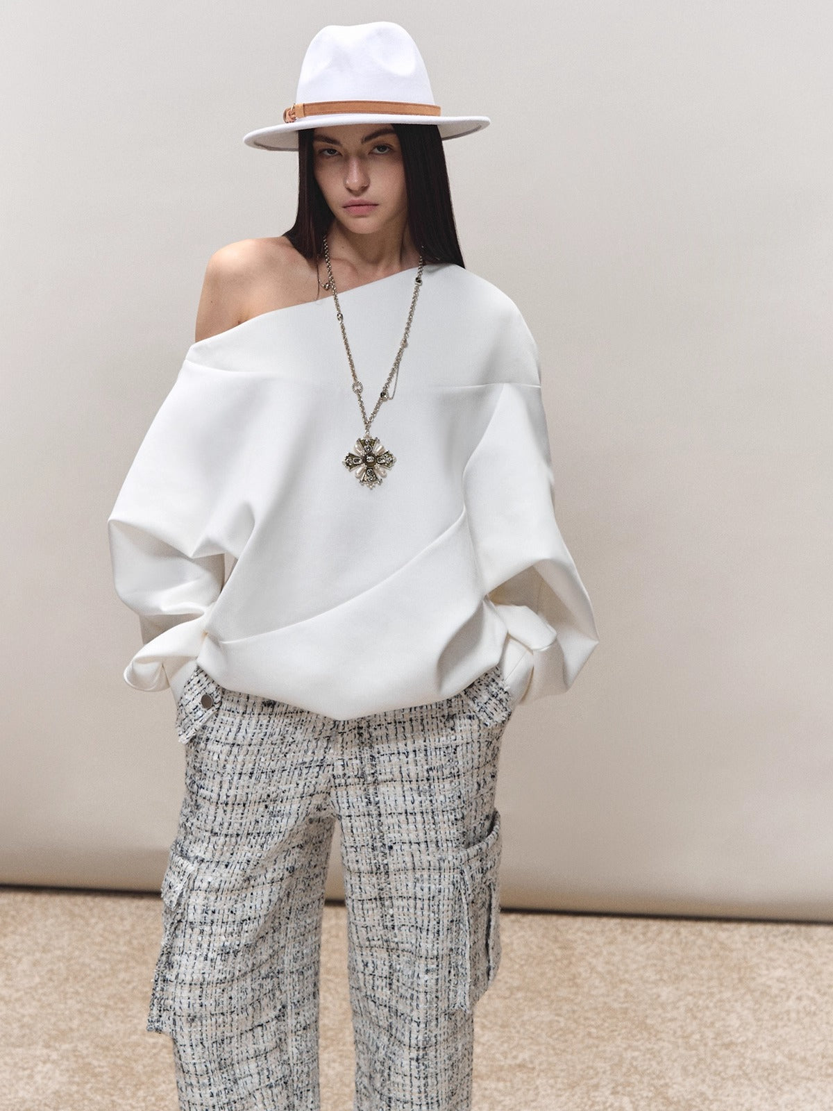 Asymmetric Off-Shoulder Oversized Sweatshirt