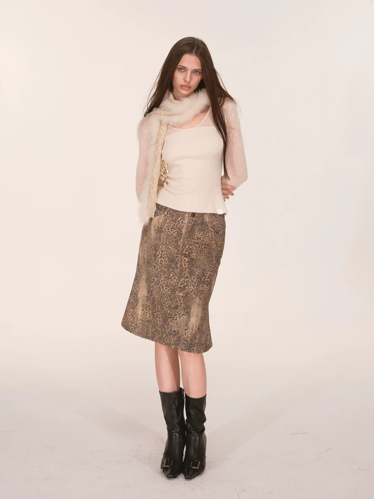 Ivory Lace Fox Fur Scarf