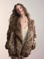 Textured Custom Large Notch Collar Faux Fur Coat