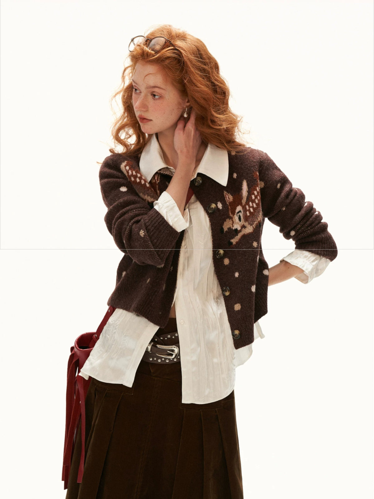 Textured Pleated Collar Long Sleeve Blouse