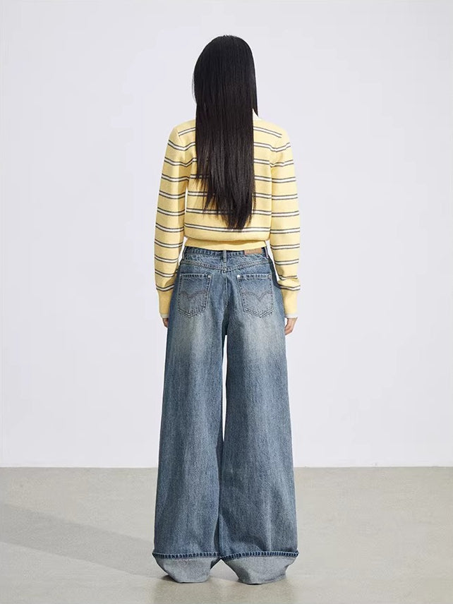 Yellow &amp; Gray Striped Polo Knit Top