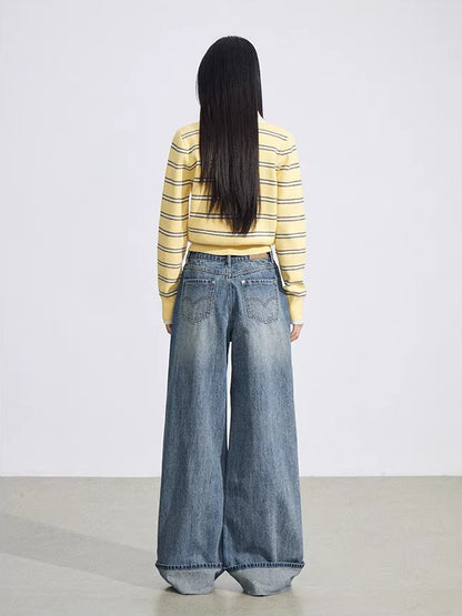 Yellow &amp; Gray Striped Polo Knit Top