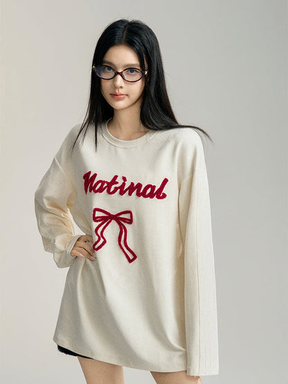 Off-white &amp; Purple Bow Embroidered Crewneck T-Shirt