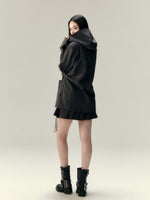 Hooded Waist Cinching Double-Breasted Blazer