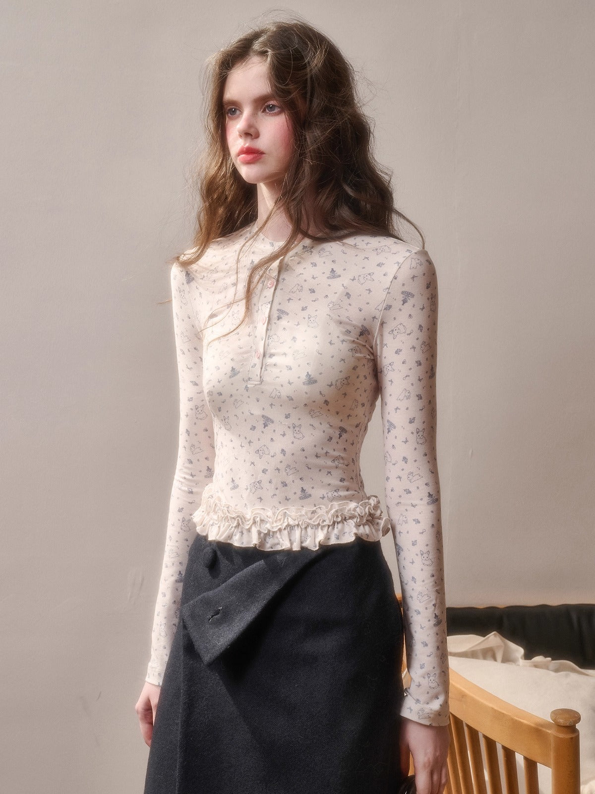 Printed Ruffle-Hem Top