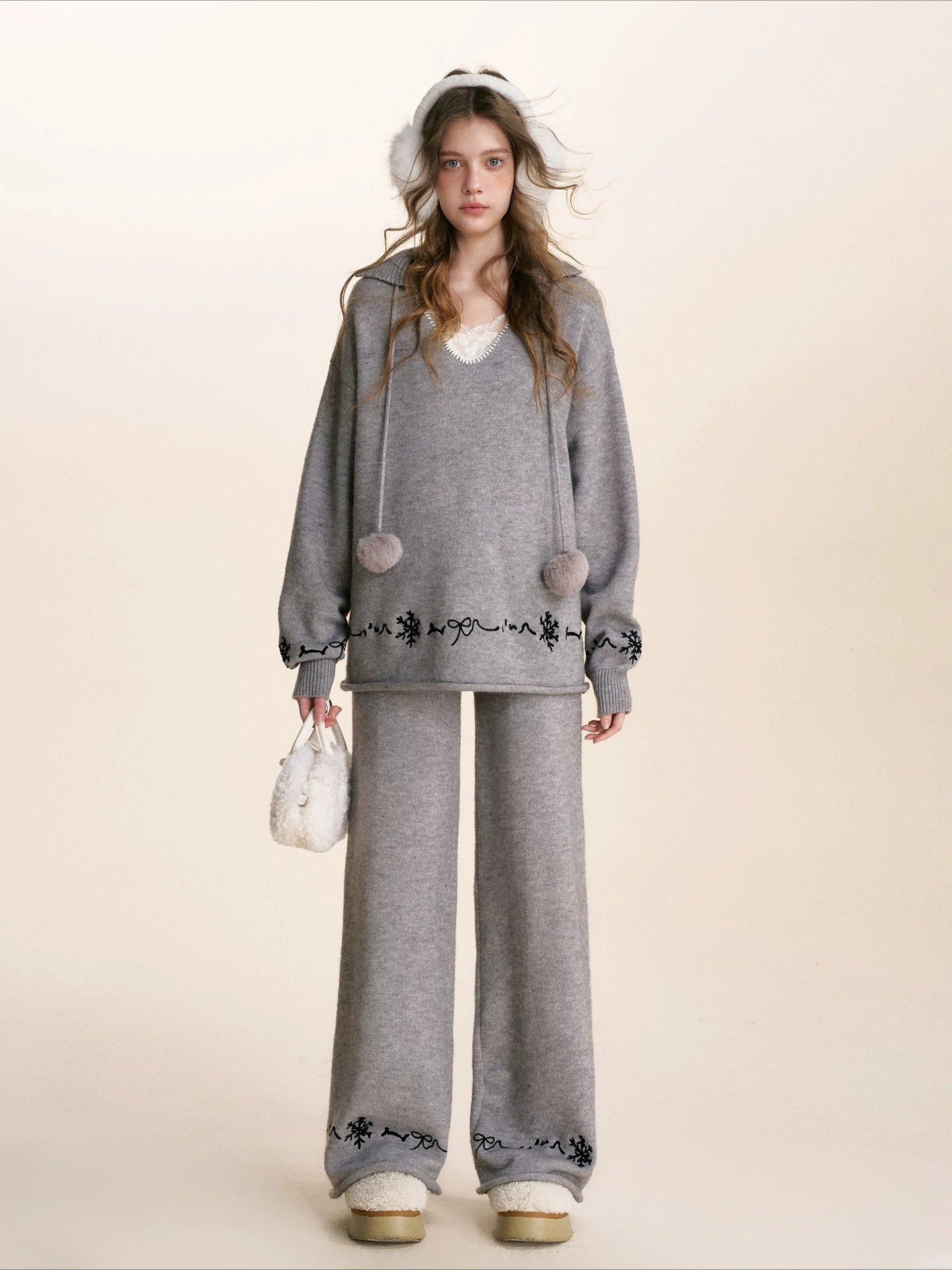 Embroidered Knit Lounge Set