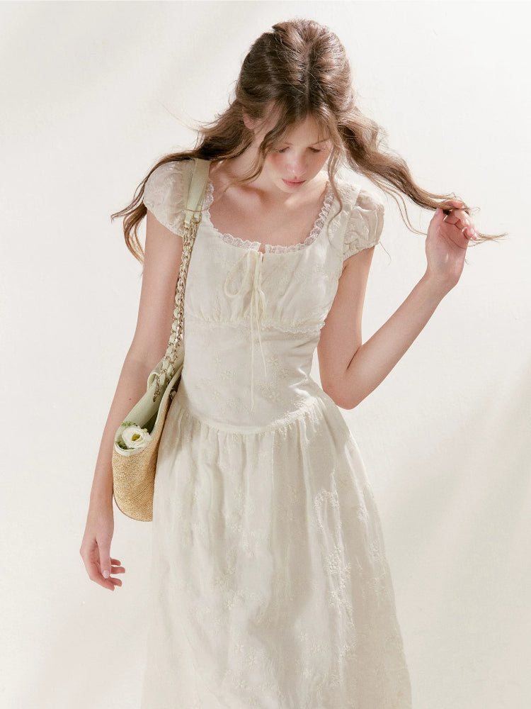 Embroidered Lace Midi Dress