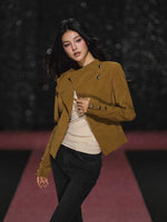 Asymmetric Diamond Quilted Faux Suede Jacket