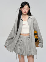 Khaki & Black Retro Check Shirt & Skirt Set