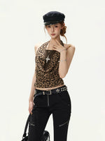 Leopard Cowl Halter Top