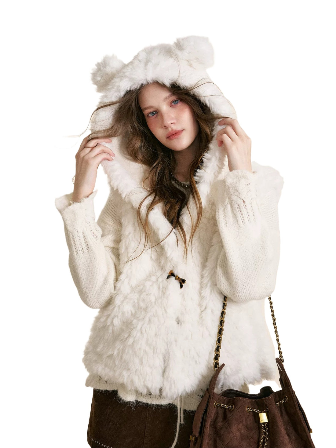 White Hooded Shearling Vest