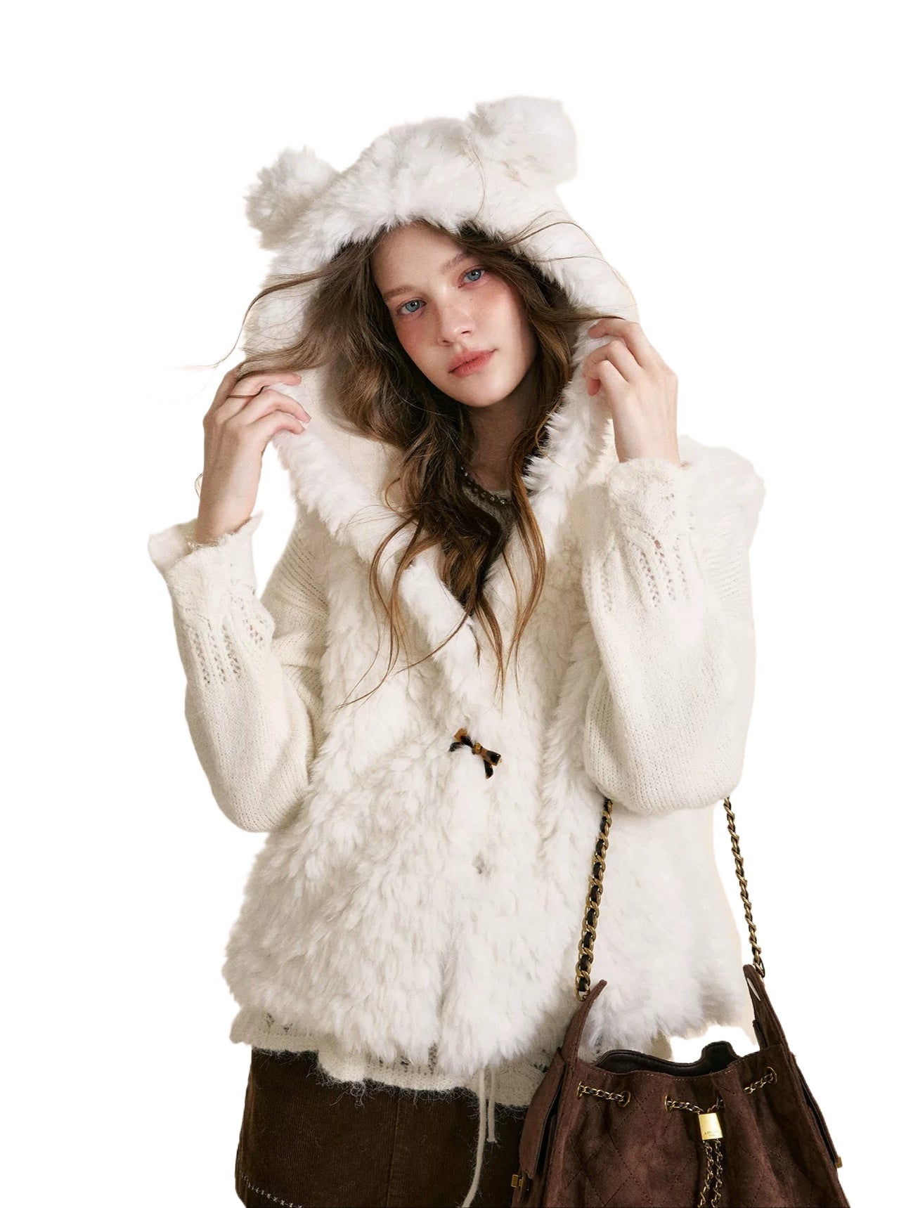 White Hooded Shearling Vest
