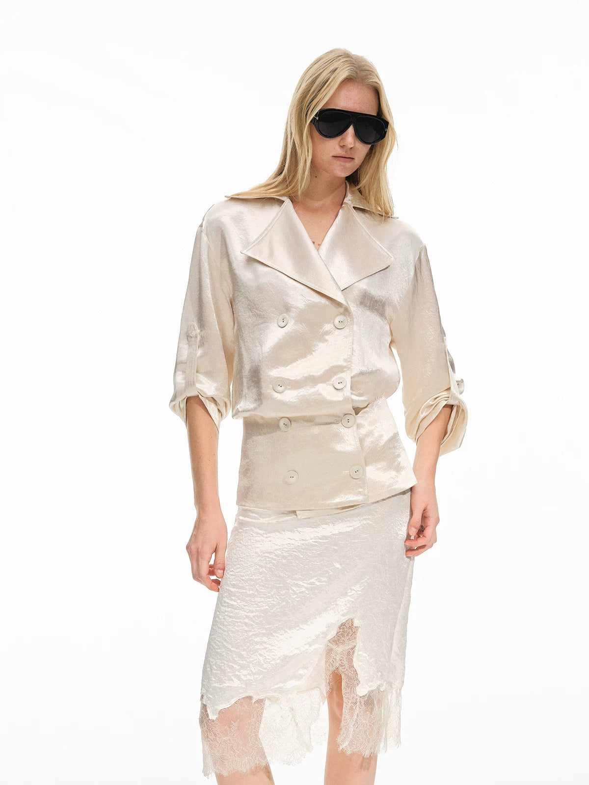 Acetate Lace Layered Midi Skirt