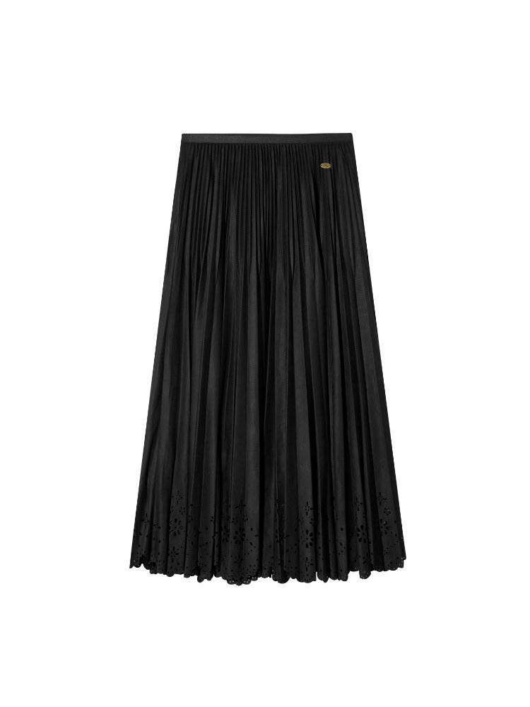 Eyelet Hem Suede Long Skirt