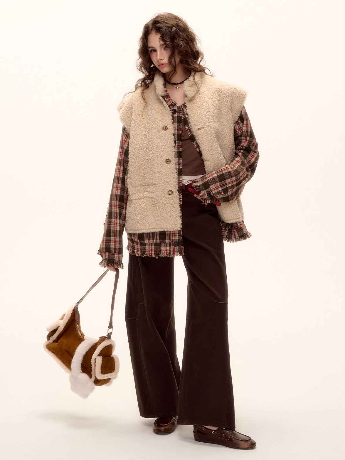 Reversible Suede Drawstring Shearling Vest