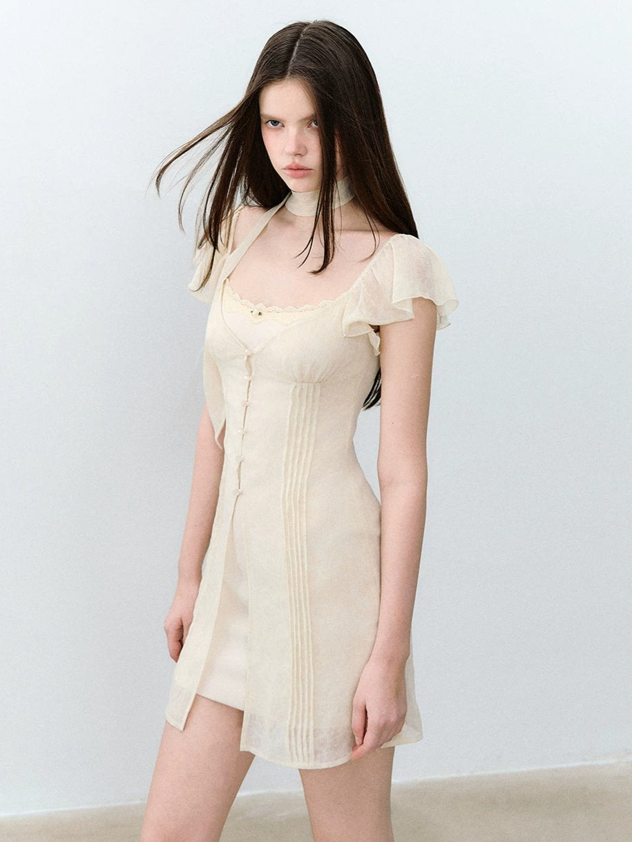 Tie-Neck Chiffon Mini Dress