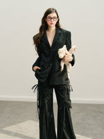 Black & Ivory White Tie-Waist Wide-Leg Pants
