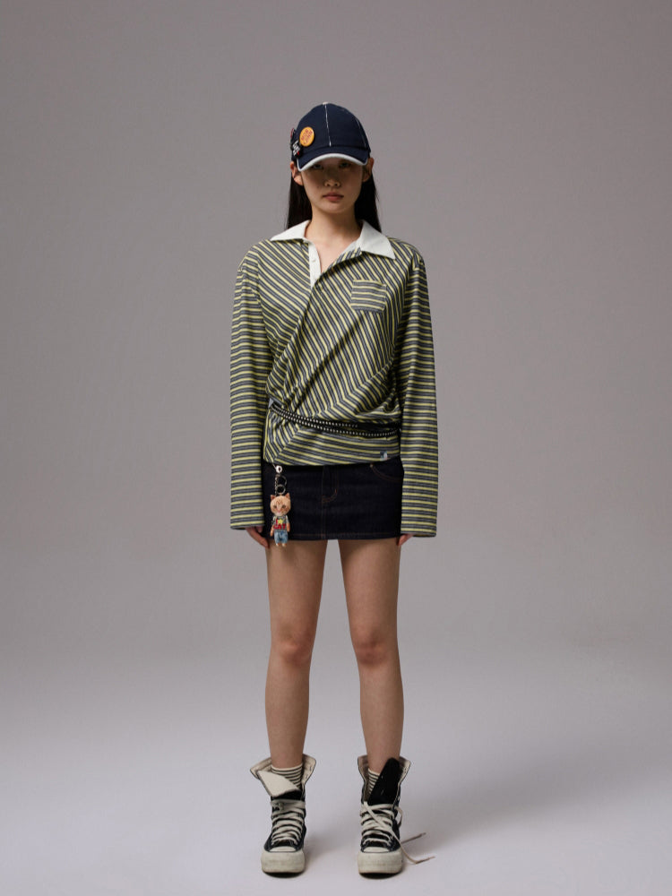 Fake Two-Piece Spliced Double Waistband Skirt