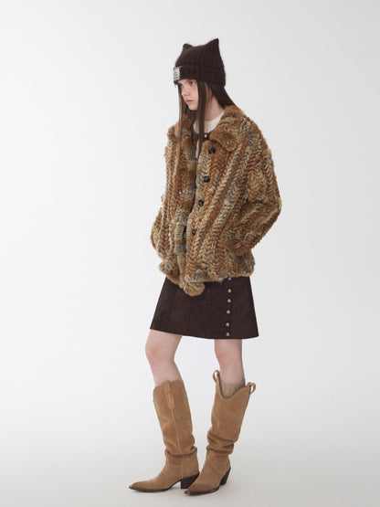 Rabbit Fur Woven Shirt Coat