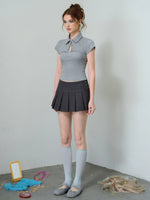 Gray Polo Knit Two-Piece Top