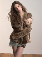 Textured Custom Large Notch Collar Faux Fur Coat