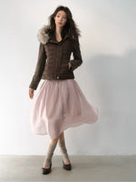 Vintage Layered Pleated Midi Skirt