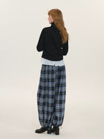 Vintage Plaid Drawstring Balloon Pants