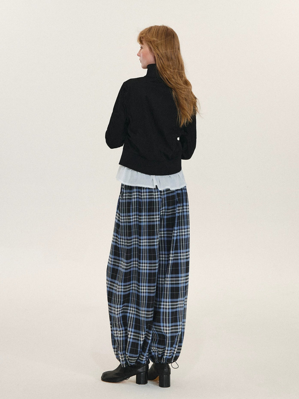 Vintage Plaid Drawstring Balloon Pants