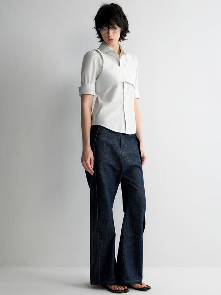 Structured Low Rise Drop-Crotch Flared Jeans