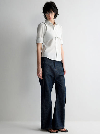 Structured Low Rise Drop-Crotch Flared Jeans
