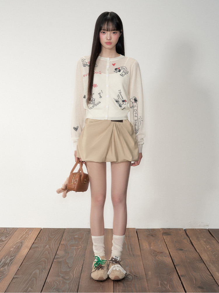 Embroidered Puppy Sun-Protective Knit Cardigan