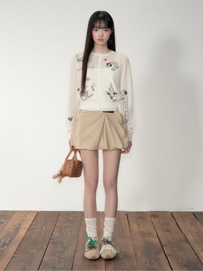 Embroidered Puppy Sun-Protective Knit Cardigan