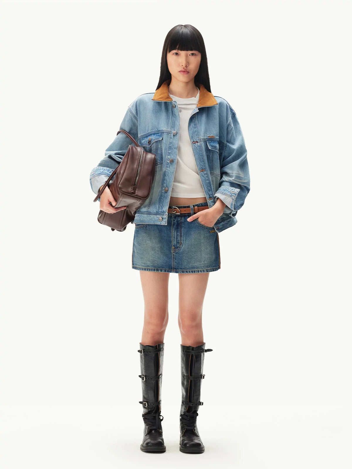 Contrast Suede Denim Jacket
