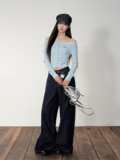 Striped Knit One-Shoulder Top