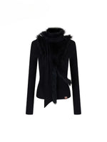 Patchwork Fox Fur Knit Top & Fur Scarf Set