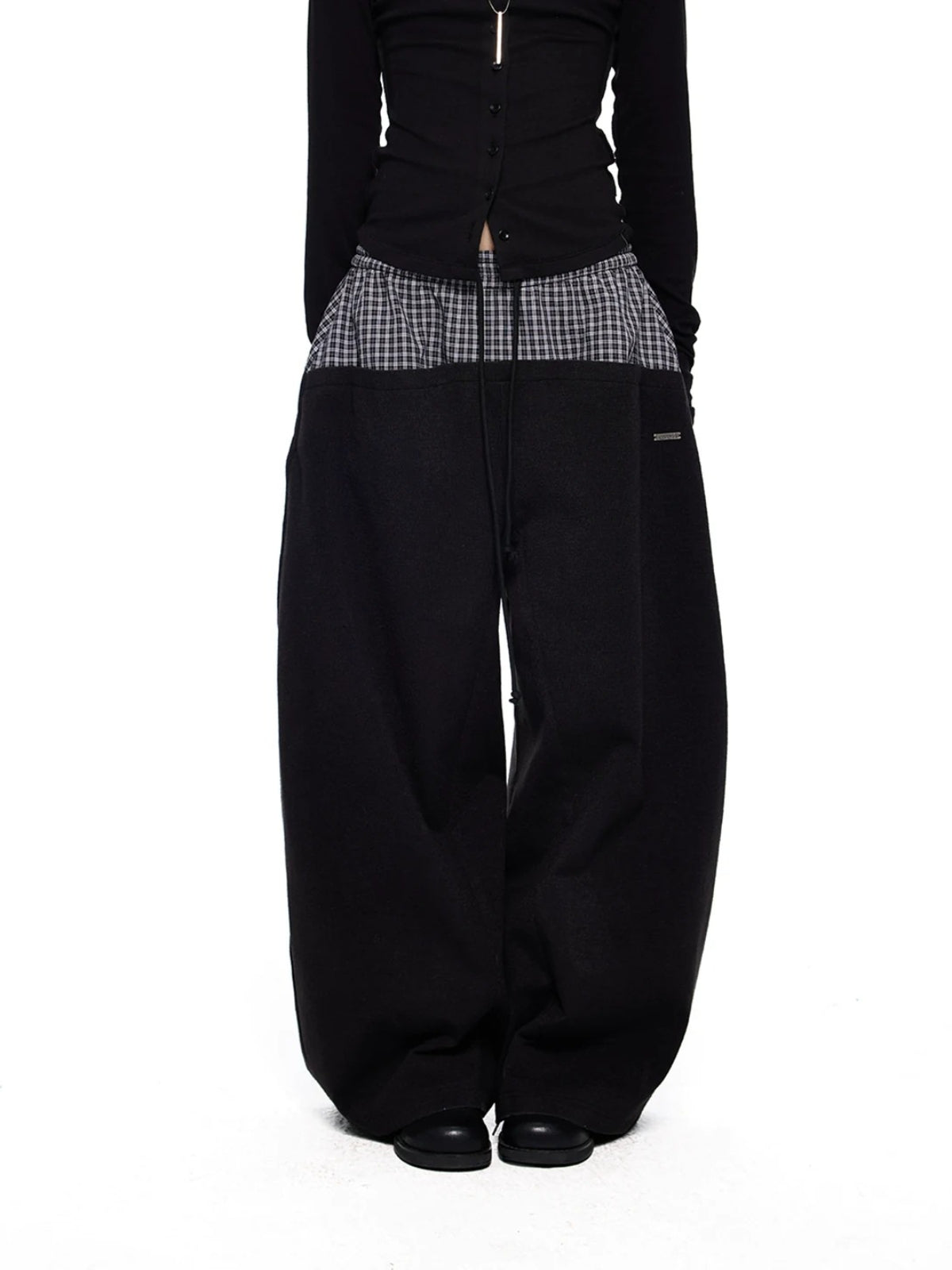 Plaid Drawstring Wide Leg Pants