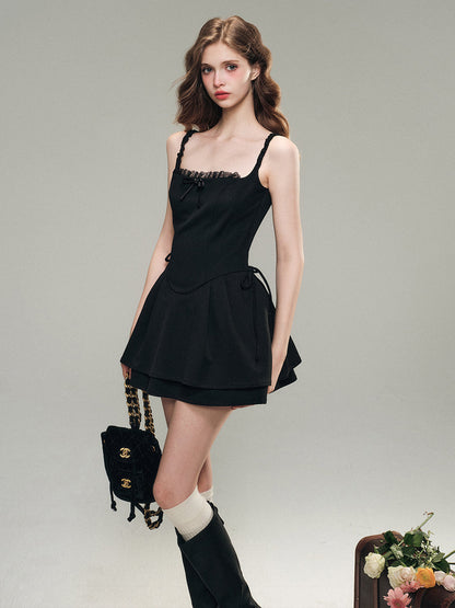 Velvet Lace Waist Straps Dress