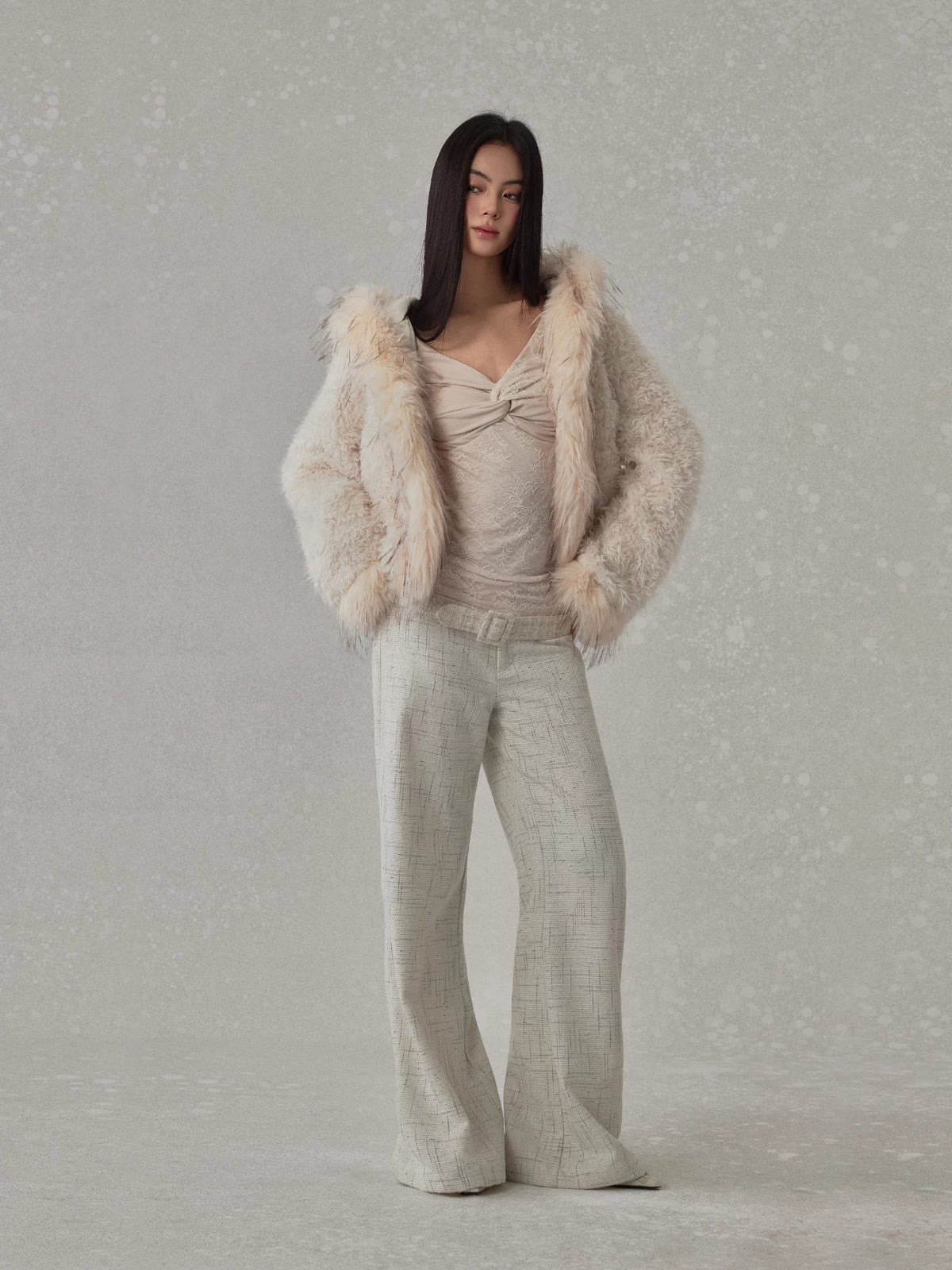 Shearling Panel Faux Fur Jacket