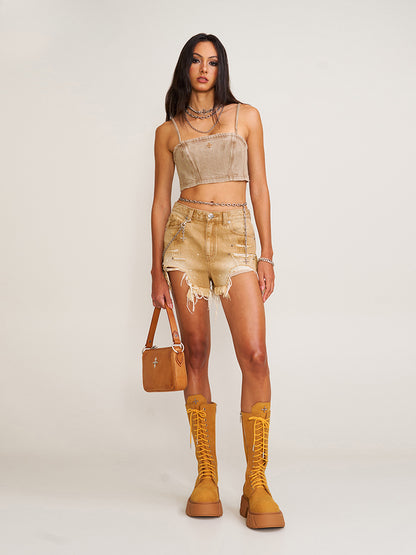 Rage Rush Denim Shorts Wild Cowboy Brown