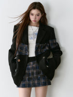 Wool Plaid Patchwork Mid-Length Coat