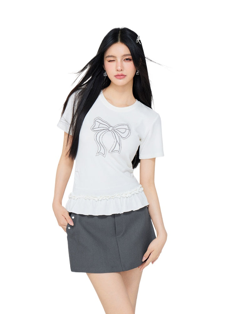 Ballet-style Bow-adorned Short sleeve Top