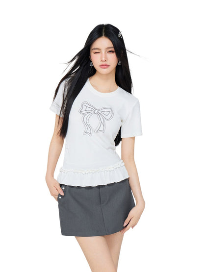 Ballet-style Bow-adorned Short sleeve Top